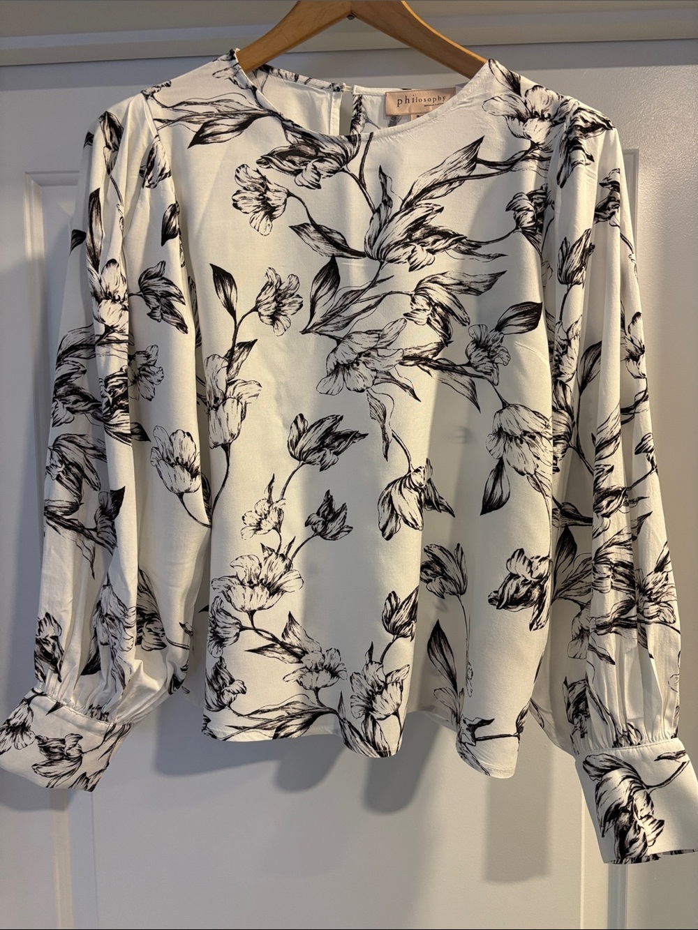 Philosophy White Blouse with Black Floral Print